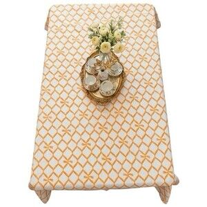 VTG PRATESI Tablecloth White And Orange Ribbon Patterns Scalloped Edge 88”x71”